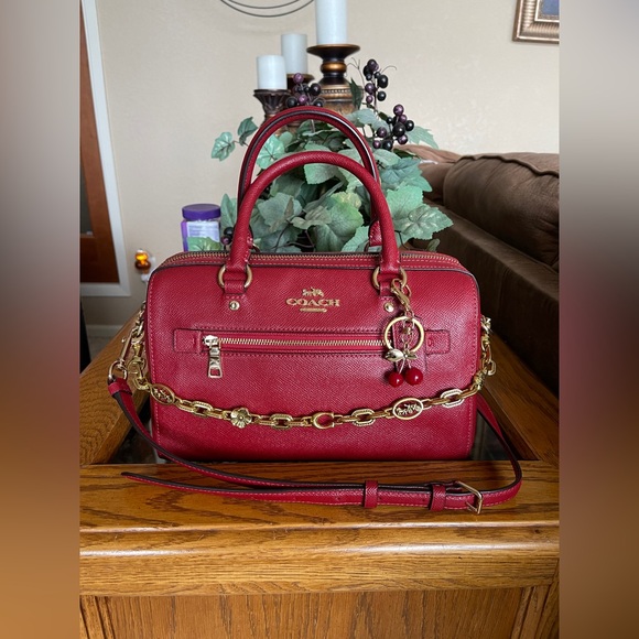 Coach Rowan Satchel Red with Gold Chain - Picture 1 of 7